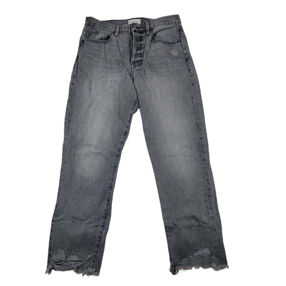 FRAME Le Original Women's Ankle Jeans Sz‎ 28 Gray Fray Raw Hem Button Fly